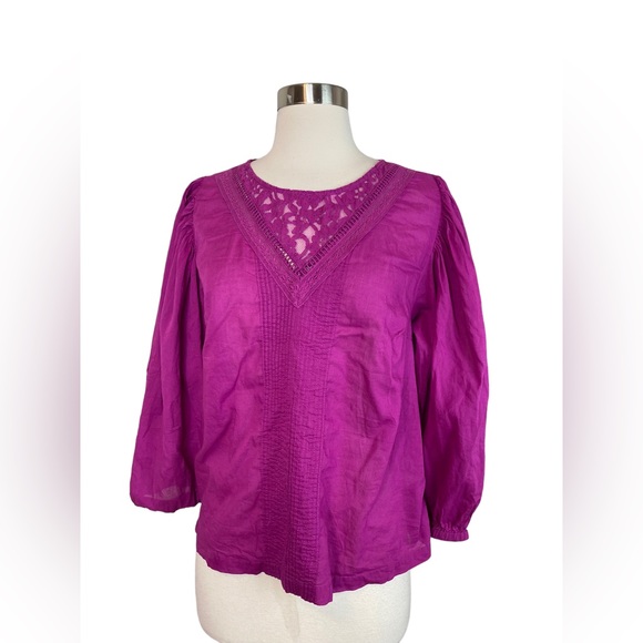 Farm Rio x Anthropologie Women’s Peasant Blouse Top Lace Magenta Pink lace - Picture 2 of 9